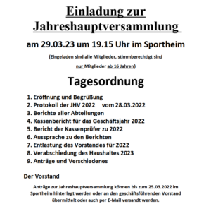 Read more about the article Einladung zur Jahreshauptversammlung 2023